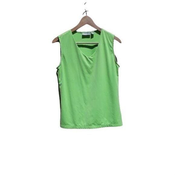 Croft & Barrow Top Womens M Lime Green Stretch Sleeves V-neck Tank Shell - Picture 1 of 8